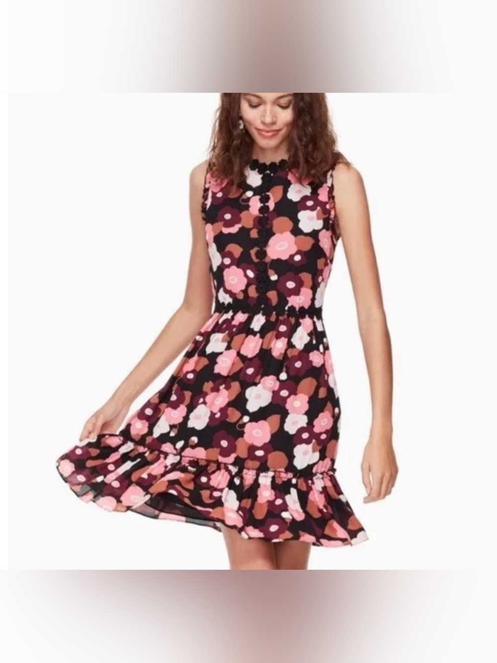 Women’s Kate Spade Blooming Retro Floral Ruffled Hem Mini Dress Size 2